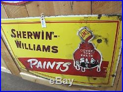 Vintage Sherwin Williams Paints Porcelain Advertisement Sign 48 x 30