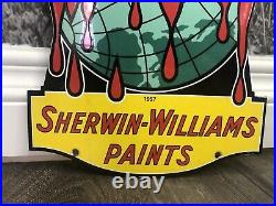 Vintage Sherwin Williams Paints Porcelain Enamel Gas Oil Pump Station Ad Sign