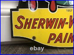 Vintage Sherwin Williams Paints Porcelain Enamel Gas Oil Pump Station Ad Sign