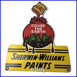 Vintage Sherwin Williams Paints Sign Gas Oil Pump Porcelain Advertising Sign
