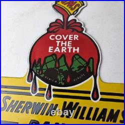 Vintage Sherwin Williams Paints Sign Gas Oil Pump Porcelain Advertising Sign