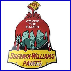 Vintage Sherwin Williams Paints Sign Large Gas Pump Porcelain Advertising Sign