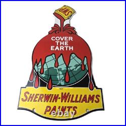 Vintage Sherwin Williams Paints Sign Large Gas Pump Porcelain Advertising Sign