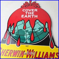 Vintage Sherwin Williams Paints Sign Large Gas Pump Porcelain Advertising Sign