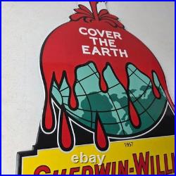 Vintage Sherwin Williams Paints Sign Large Gas Pump Porcelain Advertising Sign