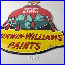 Vintage Sherwin Williams Paints Sign Large Gas Pump Porcelain Advertising Sign