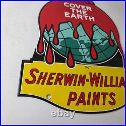 Vintage Sherwin Williams Paints Sign Large Gas Pump Porcelain Advertising Sign