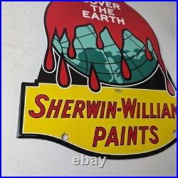 Vintage Sherwin Williams Paints Sign Large Gas Pump Porcelain Advertising Sign