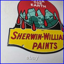Vintage Sherwin Williams Paints Sign Large Gas Pump Porcelain Advertising Sign