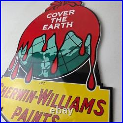 Vintage Sherwin Williams Paints Sign Large Gas Pump Porcelain Advertising Sign