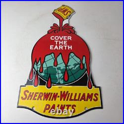 Vintage Sherwin Williams Paints Sign Large Gas Pump Porcelain Advertising Sign