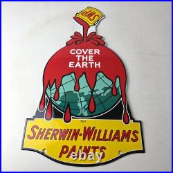 Vintage Sherwin Williams Paints Sign Large Gas Pump Porcelain Advertising Sign