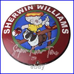 Vintage Sherwin Williams Sign Paint Brush Painting Comic Gas Porcelain Sign