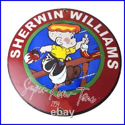 Vintage Sherwin Williams Sign Paint Brush Painting Comic Gas Porcelain Sign