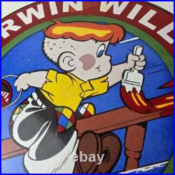 Vintage Sherwin Williams Sign Paint Brush Painting Comic Gas Porcelain Sign