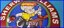 Vintage Sherwin Williams Sign Paint Brush Painting Comic Gas Porcelain Sign