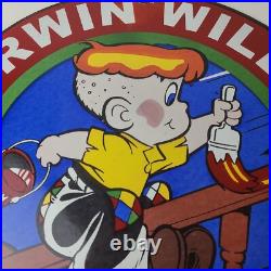 Vintage Sherwin Williams Sign Paint Brush Painting Comic Gas Porcelain Sign