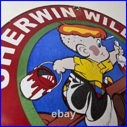 Vintage Sherwin Williams Sign Paint Brush Painting Comic Gas Porcelain Sign