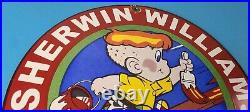 Vintage Sherwin Williams Sign Paint Brush Painting Comic Gas Porcelain Sign