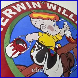 Vintage Sherwin Williams Sign Paint Brush Painting Comic Gas Porcelain Sign