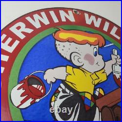 Vintage Sherwin Williams Sign Paint Brush Painting Comic Gas Porcelain Sign