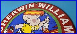 Vintage Sherwin Williams Sign Paint Brush Painting Comic Gas Porcelain Sign