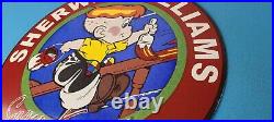 Vintage Sherwin Williams Sign Paint Brush Painting Comic Gas Porcelain Sign