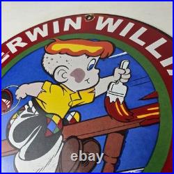 Vintage Sherwin Williams Sign Paint Brush Painting Comic Gas Porcelain Sign