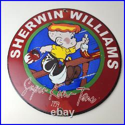 Vintage Sherwin Williams Sign Paint Brush Painting Comic Gas Porcelain Sign
