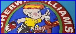 Vintage Sherwin Williams Sign Paint Brush Painting Comic Gas Porcelain Sign
