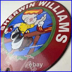Vintage Sherwin Williams Sign Paint Brush Painting Comic Gas Porcelain Sign