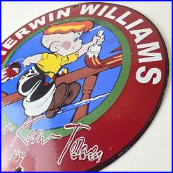 Vintage Sherwin Williams Sign Paint Brush Painting Comic Gas Porcelain Sign