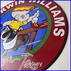 Vintage Sherwin Williams Sign Paint Brush Painting Comic Gas Porcelain Sign