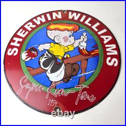 Vintage Sherwin Williams Sign Paint Brush Painting Comic Gas Porcelain Sign