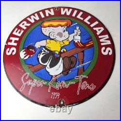 Vintage Sherwin Williams Sign Paint Brush Painting Comic Gas Porcelain Sign