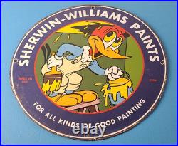 Vintage Sherwin Williams Sign Paint Brush Painting Gas Oil Pump Porcelain Sign