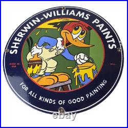 Vintage Sherwin Williams Sign Paint Brush Painting Gas Oil Pump Porcelain Sign