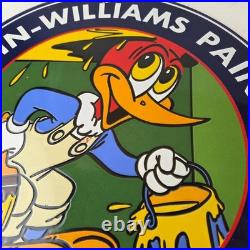 Vintage Sherwin Williams Sign Paint Brush Painting Gas Oil Pump Porcelain Sign