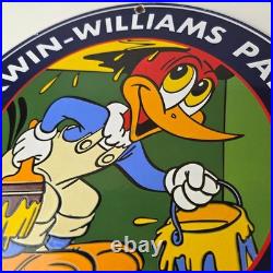 Vintage Sherwin Williams Sign Paint Brush Painting Gas Oil Pump Porcelain Sign