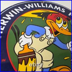 Vintage Sherwin Williams Sign Paint Brush Painting Gas Oil Pump Porcelain Sign