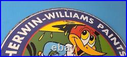 Vintage Sherwin Williams Sign Paint Brush Painting Gas Oil Pump Porcelain Sign