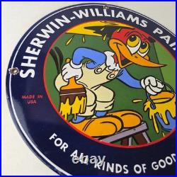 Vintage Sherwin Williams Sign Paint Brush Painting Gas Oil Pump Porcelain Sign
