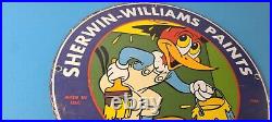 Vintage Sherwin Williams Sign Paint Brush Painting Gas Oil Pump Porcelain Sign