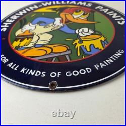 Vintage Sherwin Williams Sign Paint Brush Painting Gas Oil Pump Porcelain Sign