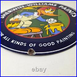 Vintage Sherwin Williams Sign Paint Brush Painting Gas Oil Pump Porcelain Sign