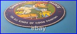 Vintage Sherwin Williams Sign Paint Brush Painting Gas Oil Pump Porcelain Sign