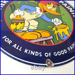 Vintage Sherwin Williams Sign Paint Brush Painting Gas Oil Pump Porcelain Sign