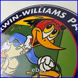 Vintage Sherwin Williams Sign Paint Brush Painting Gas Oil Pump Porcelain Sign