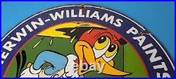 Vintage Sherwin Williams Sign Paint Brush Painting Gas Oil Pump Porcelain Sign