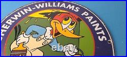 Vintage Sherwin Williams Sign Paint Brush Painting Gas Oil Pump Porcelain Sign